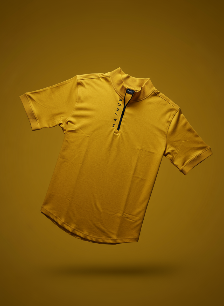 YELLOW HALF ZIPPER T-SHIRT