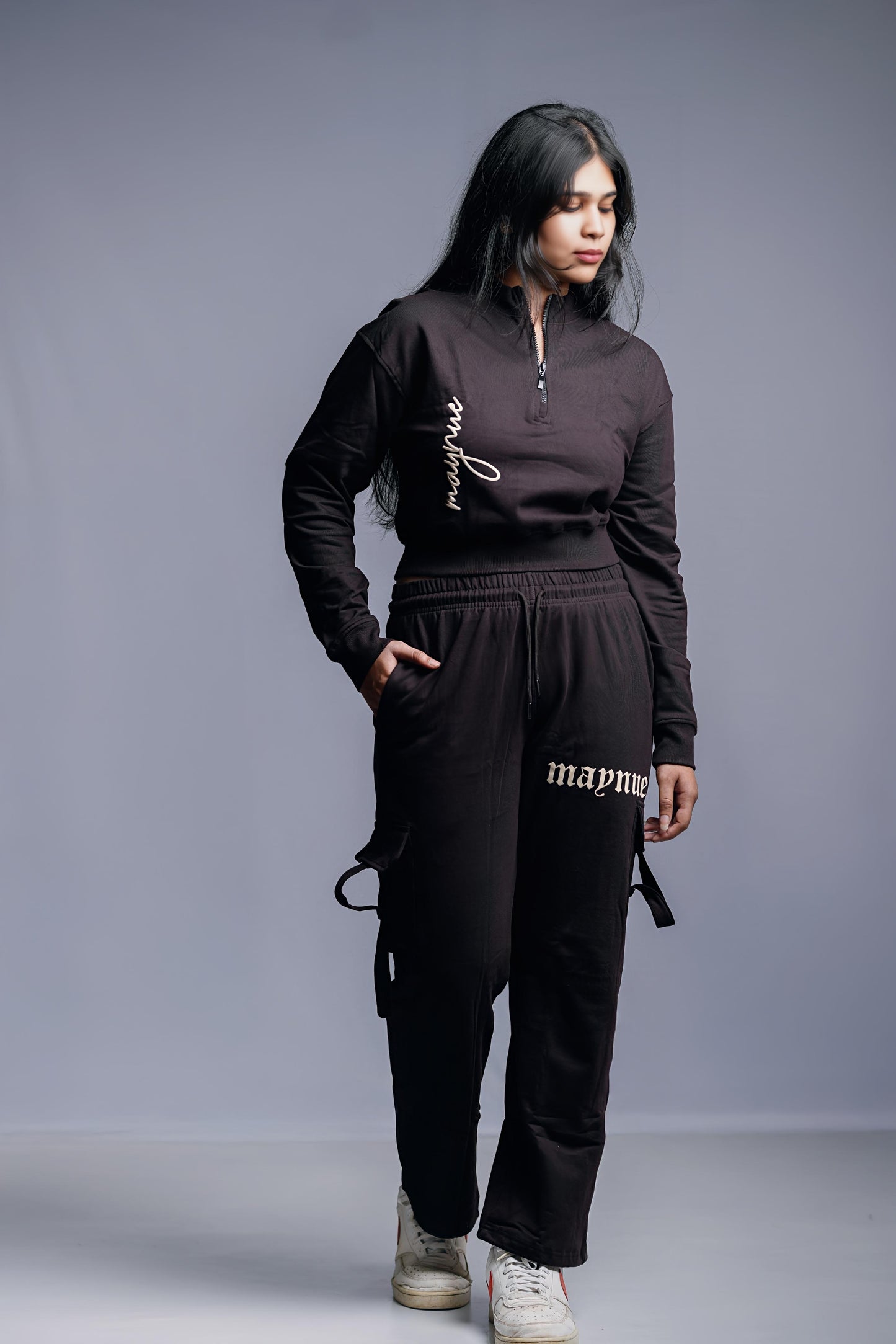 CHOCO BROWN ZIP-TOP SWEATSHIRT WOMEN