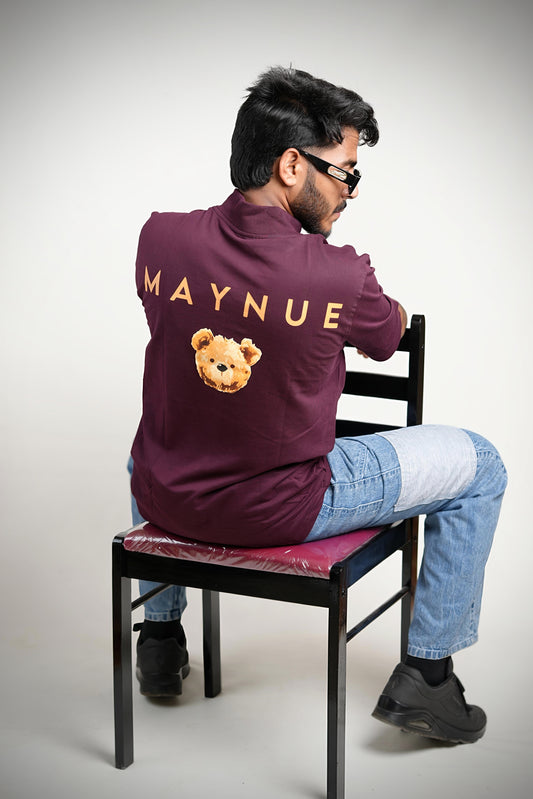 MAROON BERRY BEAR ZIPPER T-SHIRT