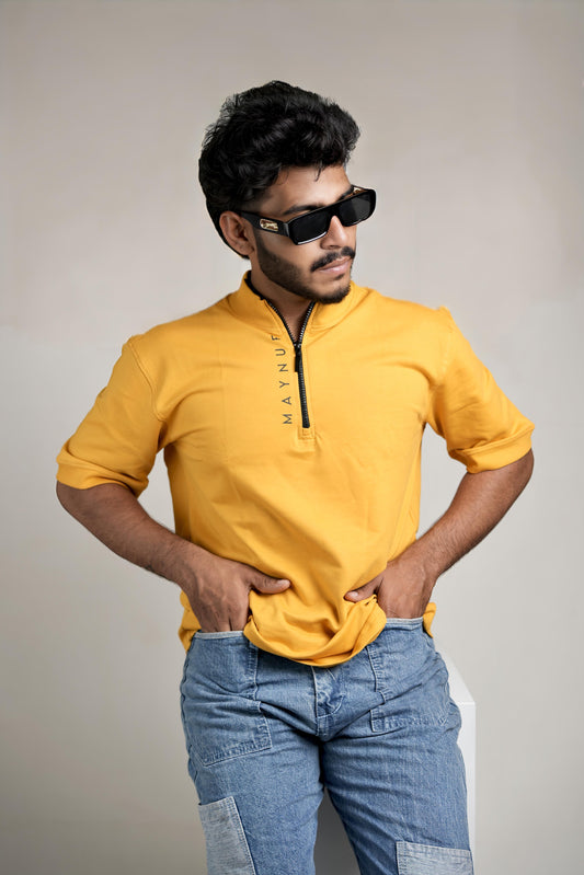 YELLOW HALF ZIPPER T-SHIRT