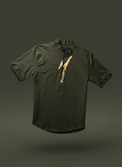 OLIVE GREEN HALF ZIPPER T-SHIRT