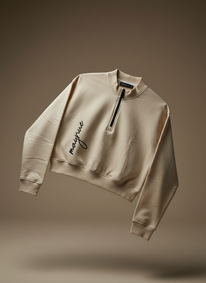 BEIGE ZIP-TOP SWEATSHIRT WOMEN