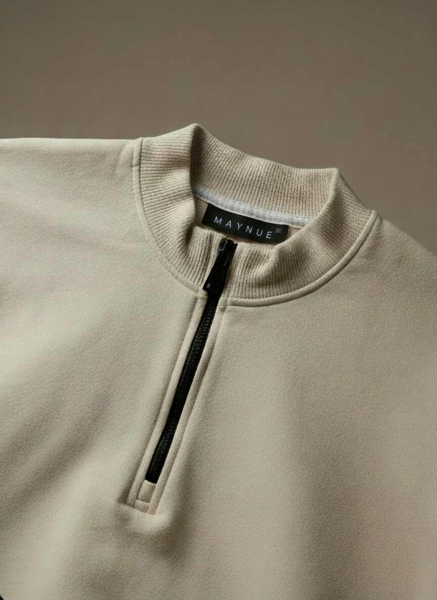 BEIGE ZIP-TOP SWEATSHIRT WOMEN