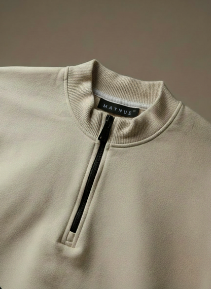 BEIGE ZIP-TOP SWEATSHIRT WOMEN