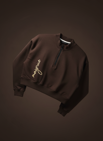 CHOCO BROWN ZIP-TOP SWEATSHIRT WOMEN