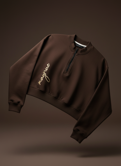 CHOCO BROWN ZIP-TOP SWEATSHIRT WOMEN